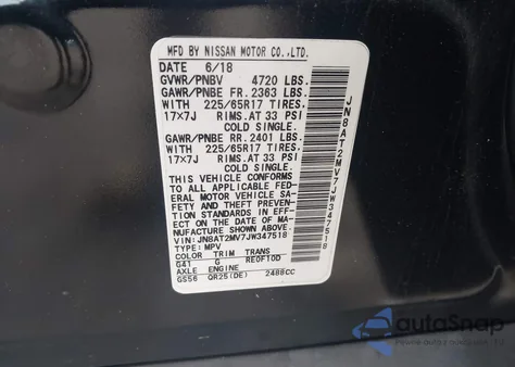2018 Nissan Rogue Sv from USA, damaged, VIN JN8AT2MV7JW347518